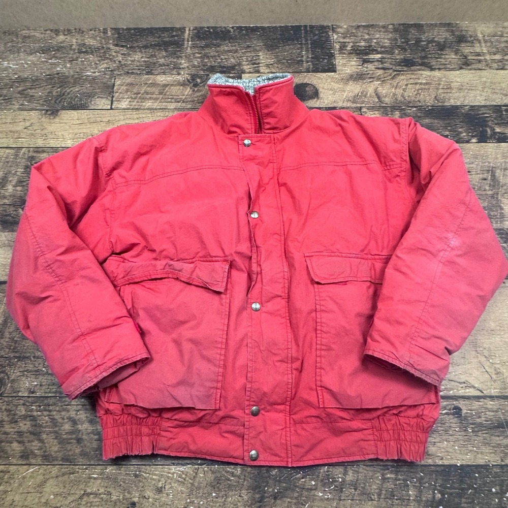 Vintage Woolrich Mens Red Plaid Lined Down‎ Puffer Jacket Size Large